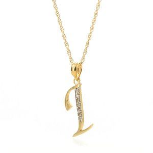 14k Gold Necklace Diamonds Initial "I" Pendant